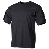 Тактическая футболка спецназа США, чёрная, с карманами на рукавах, х/б MFH