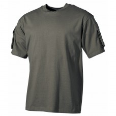 Тактична футболка спецназу США, темно-зелена (олива), з кишенями на рукавах, бавовна MFH