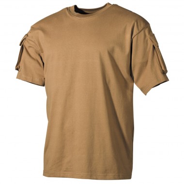 Тактическая футболка спецназа США, койот, с карманами на рукавах, х/б MFH