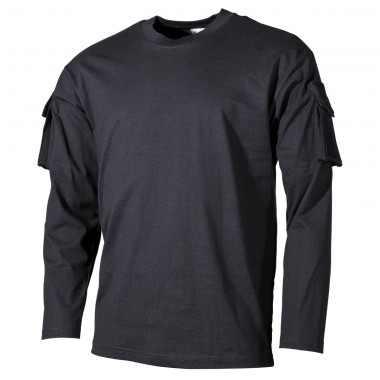Тактическая футболка спецназа США с длинным рукавом, чёрная, с карманами на рукавах, х/б MFH